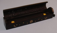 Wooden Coffin Incense Burner - Black Sun and Moon 12"