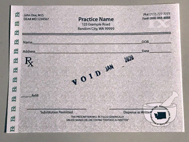 Custom Printed 1-Part Prescription Pads printed on CMS-approved Washington State security paper