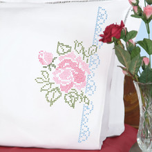 Cross Stitch Roses Perle Edge Pillowcases