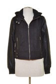 Wool Hooded Jacket with Faux Leather Sleeves