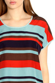 Blue & Red Striped Loose Top with Sheer Navy Back