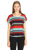Blue & Red Striped Loose Top with Sheer Navy Back