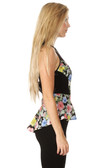 Multicolored Floral Prints Sleeveless Top with Lace Inset