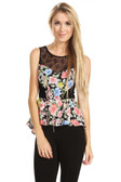 Multicolored Floral Prints Sleeveless Top with Lace Inset