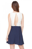 Neon Coral & Navy Blue Short Dress with Open Back