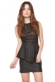 Black Faux & Mesh Peplum Dress