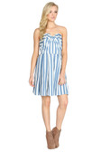 Vintage Blue & White Stripes Strapless Short Dress
