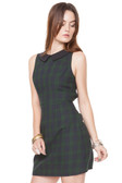 Bermuda Collar Green & Navy Checkered Sleeveless Dress