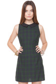 Bermuda Collar Green & Navy Checkered Sleeveless Dress