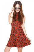 Rust & Black Floral Prints Open Back Sleeveless Dress