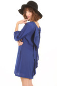 Blue Loose Dress with Bow Ruffle Back