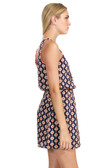 Blue & Coral Geometric Prints Short Dress