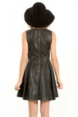 Faux Leather Floral Embroidery Dress