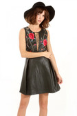 Faux Leather Floral Embroidery Dress