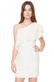 One Shoulder Cream Ruffle Dress