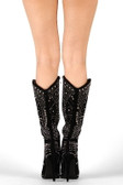 Rubik-4 Rhinestone Pointy Toe Stiletto Knee High Boot