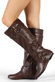 Bianca-05 Zipper Buckle Riding Knee High Flat Boot