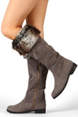 NO-30 Fur Cuff Zipper Round Toe Knee High Boot