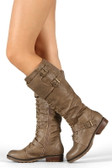 Wild Diva Lounge Sonya-01 Buckle Lace Up Military Knee High Boot
