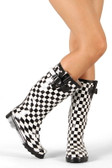 Qupid Marsha-07 Checkerboard Print Knee High Rain Boot