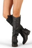 Qupid Plateau-01 Buckle Round Toe Riding Knee High Boot