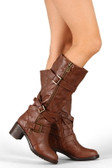 Bamboo Quentin-05 Buckle Zipper Round Toe Knee High Boot