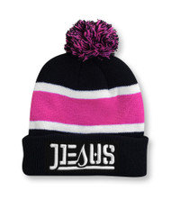 Jesus - Pom Pom Beanie - black (pink stripes)