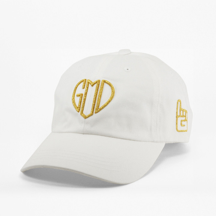 white and gold hat