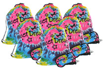 Lot of 6 Girls Sleepover Backpack With Eye Mask Tie Dye Fashion Party Favors