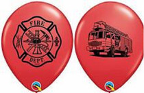 Lot of 12 Printed Red Fire Dept. 11" Latex Balloons Design