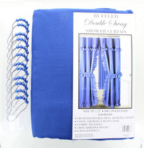Cobalt Blue Ruffled Double Swag Shower Curtain & Liner 70" x 72" 12 Roller Rings