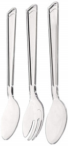 Party Dimensions 4 Packs of 3 Clear Serving Utensils Spoons and Fork Party Catering Supplies