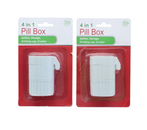Lot of 2 Pill Box 4 in 1 Pill Crusher Container Splitter and Cup