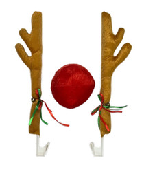 Alef Premium Rudolph Reindeer Antlers & Nose Kit - Christmas Decorations for Cars - Automotive Holiday Decor Accessories for SUV, Vans, Trucks - Pack of
