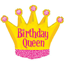 XL 36" Birthday Queen Gold Crown Girls Super Shape Mylar Foil Balloon Party
