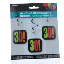 30TH Birthday 30! Set of 3 Hanging Decorations Party Supplies
