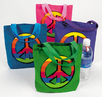 Lot of 12 Canvas Peace Sign Tote Bags 4 Colors Party