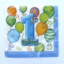 Blue Boys 1st Birthday 10" x10" Beverage Napkins 16 Count Party Supplies