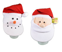Set of 2 Plush Santa Claus and Snowman Stocking Caps Christmas Novelty Fun Hats