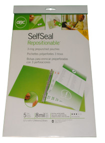 5 Self Seal Repositionable 3-Ring Prepunched  Pouches
