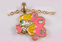 Pink Tropical Fish Crystal Necklace With Velour Hinged Gift Box