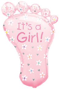 XL 32" Pink Footprint It's A Girl Super Shape Mylar Foil Baby Shower Balloon