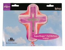 XL 28" Pink Cross Super Shape Mylar Foil Balloon Baptism Communion Decoration