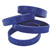 Lot of 24 Cancer Support Blue Silicone Bracelets With Sayings