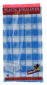 Plastic Blue Gingham Checkered Picnic Tablecover 54" x 108" Oktoberfest