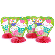 8 Pink Cupcake Mini 6" Honeycomb Centerpiece Decorations