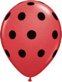 6 Ladybug Print 11" Latex Balloons Qualatex Black & Red Polka Dot Party