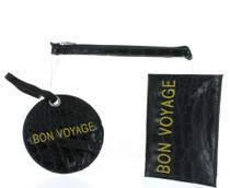 Black Bon Voyage Luggage Tag Passport Cover Clear Case Jetsetter Travel Set