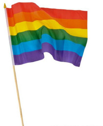 12" x 18" Rainbow Flag Lot of 12 Gay & Lesbian LBGT Pride Wooden Handle