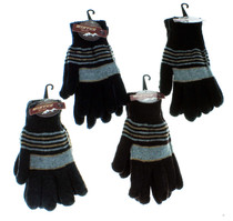 4 Pairs Striped Knit Gloves One Size Fits Most Blue Black Brown Gray